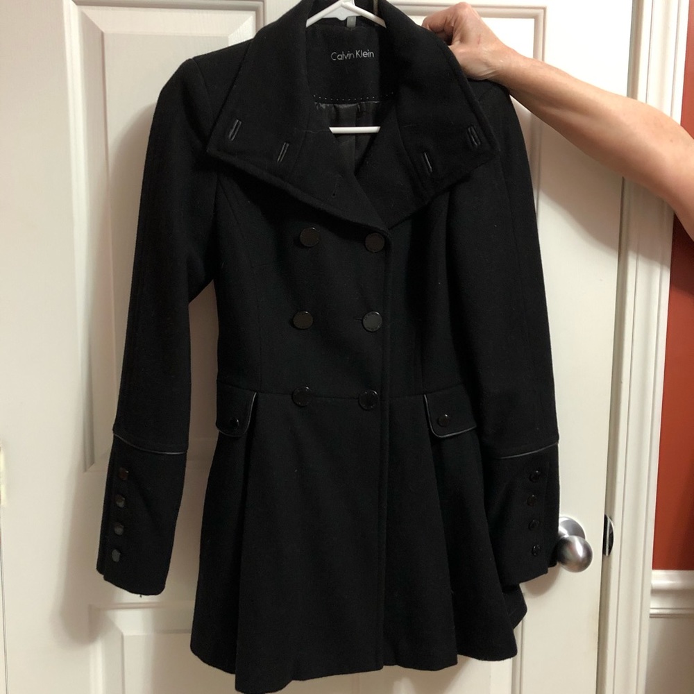 Calvin Klein Black Wool Peacoat